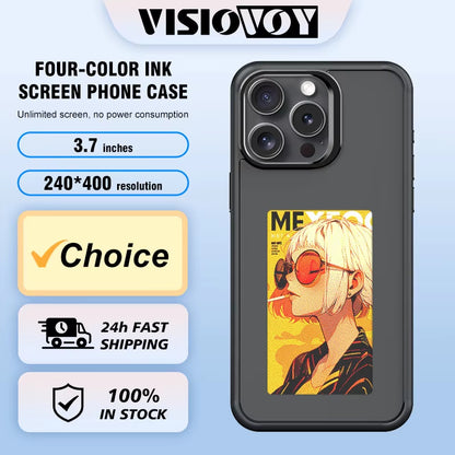 NFC Function Smart Phone Case for Iphone 16 15 14 13 Pro Max E Ink 4 Color Screen DIY Fashion Phone Cover Cartoon Girl New Funda