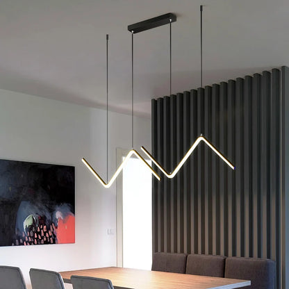 Nordic Iron Art Hanging Lamp Wave Shape Living Room Ceiling Pendant Lamp Decor Black Gold Industrial Lamp for Dinning Room 26W