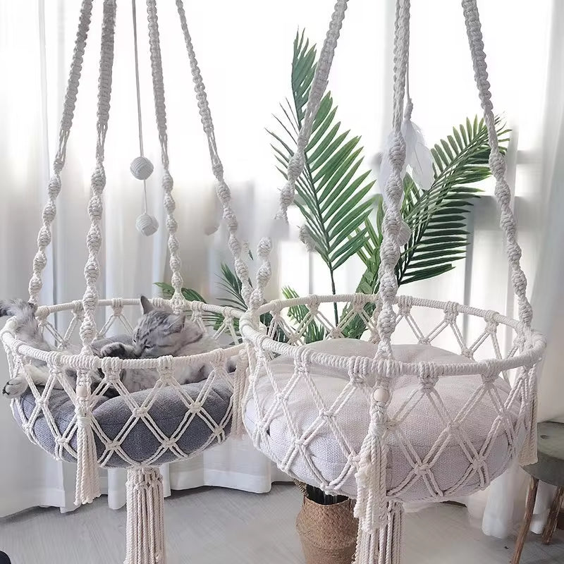 New Pet Hammock Cat Swing Hand Woven Cotton Rope Cats Hanging Basket Kitten Hanging String Den Indoor Pend Nest Pets Supplies